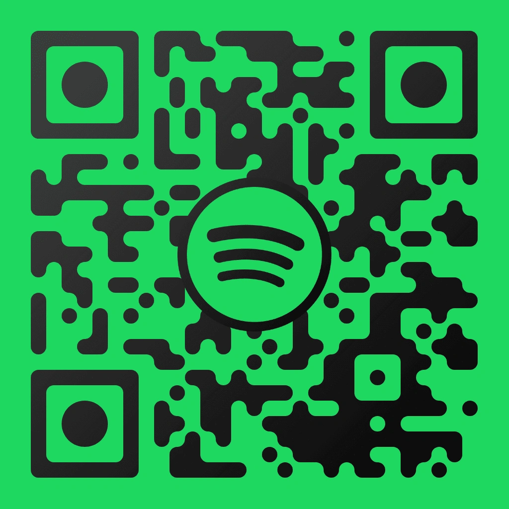 Spotify QR code with dark organic pixel pattern on a bright green background, featuring the Spotify three-line sound wave logo in a dark circle centered with square corner markers.