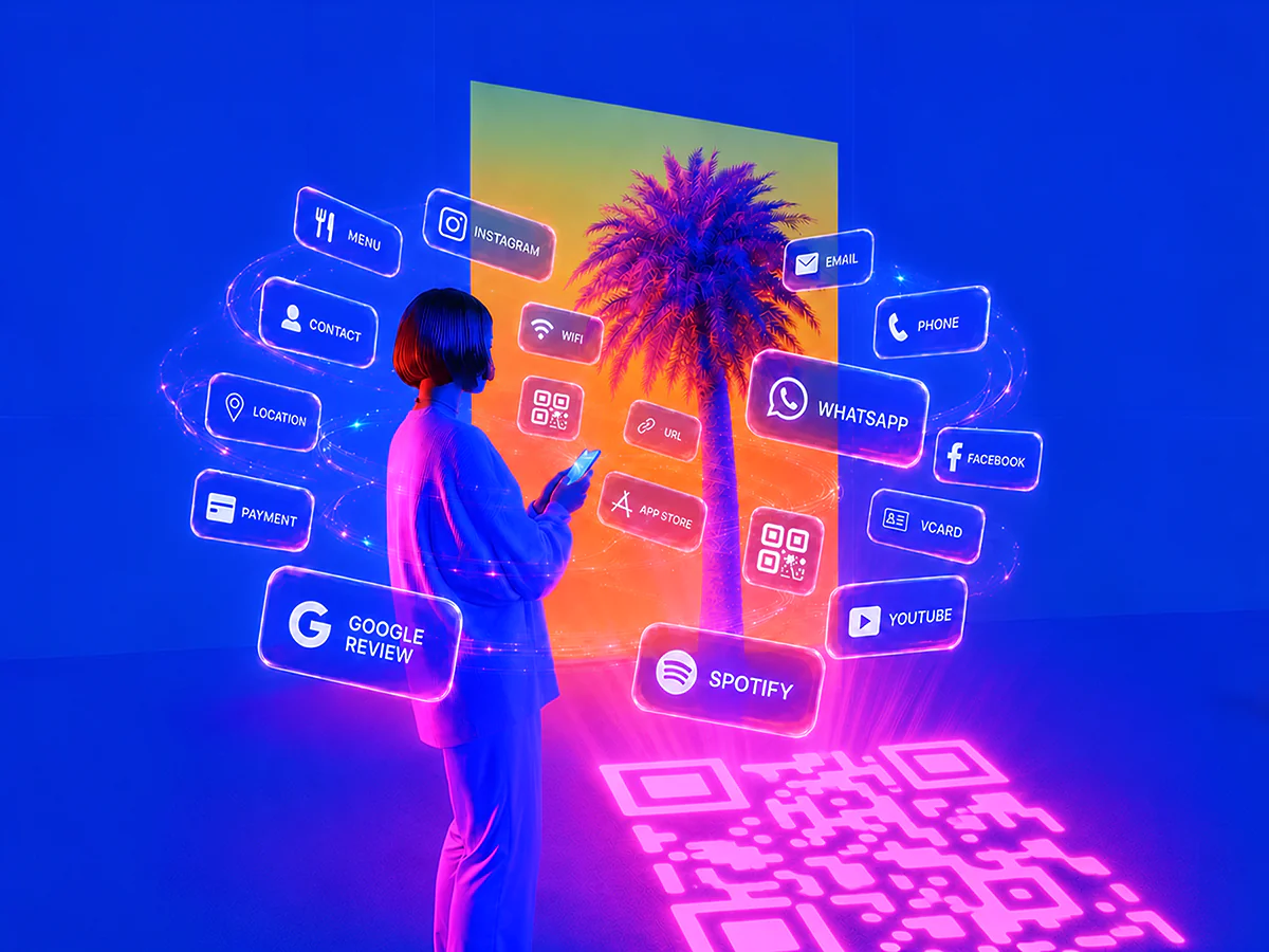 Woman choosing QR code content types